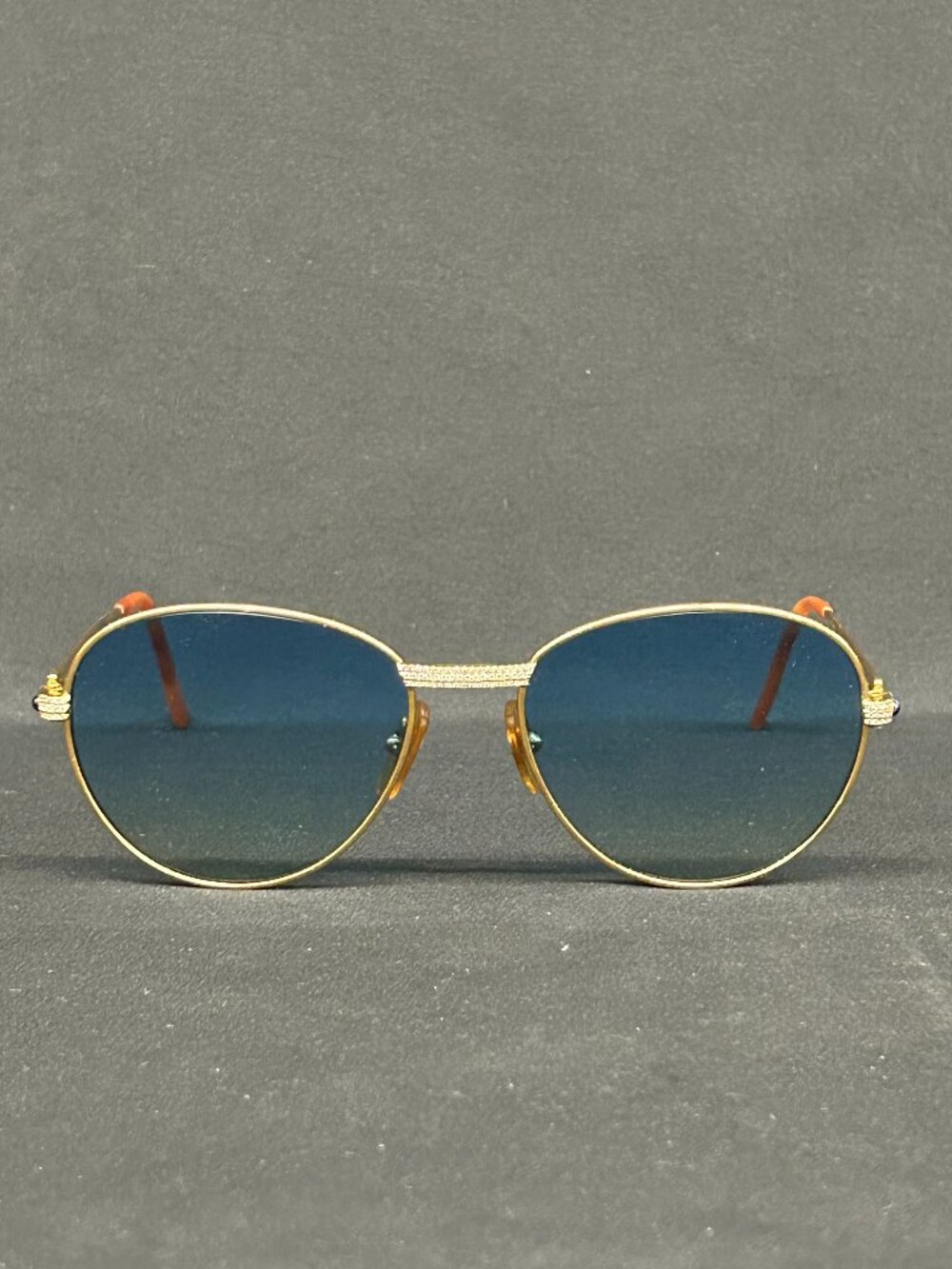 Vintage Cartier Sapphire 55 Gold with Custom Diamond Frames Glasses Sunglasses